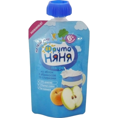 ФрутоНяня Пюре яблоко и абрикос со сливками 6+ мес. дой пак с дозат. 90г
