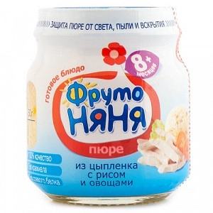 ФрутоНяня Пюре цыпленок с рисом и овощами 8+ мес. бан. 100г