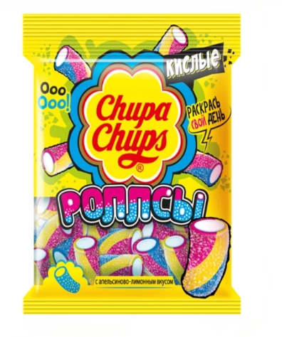Мармелад CHUPA CHUPS "Роллсы" кислый с апельсиново-лимонным вкусом 150 г