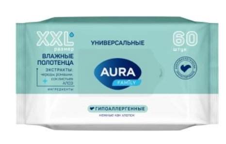 Полотенца влажные AURA "Family" универсальные 60 шт