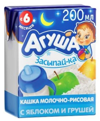 Каша молочно-рисовая АГУША &laquo;Засыпайка&raquo; с яблоком и грушей с 6 месяцев 200 мл, коробка