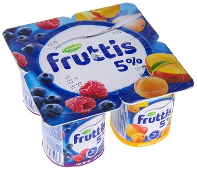 Йогуртный продукт FRUTTIS "Сливочное лакомство" малина-черника/абрикос-манго 115 г 5%