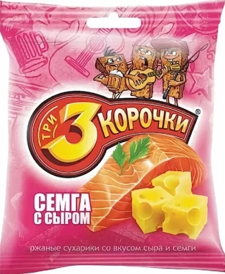 Сухарики ТРИ КОРОЧКИ ржано-пшеничные семга и сыр 40 г