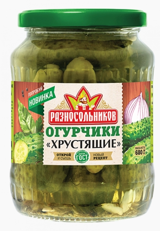 Огурцы РАЗНОСОЛЬНИКОВ "Хрустящие" маринованные 680 г