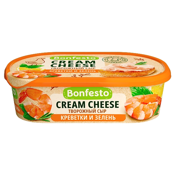 Сыр BONFESTO "Cream Cheese" творожный креветки и зелень 140 г 65%