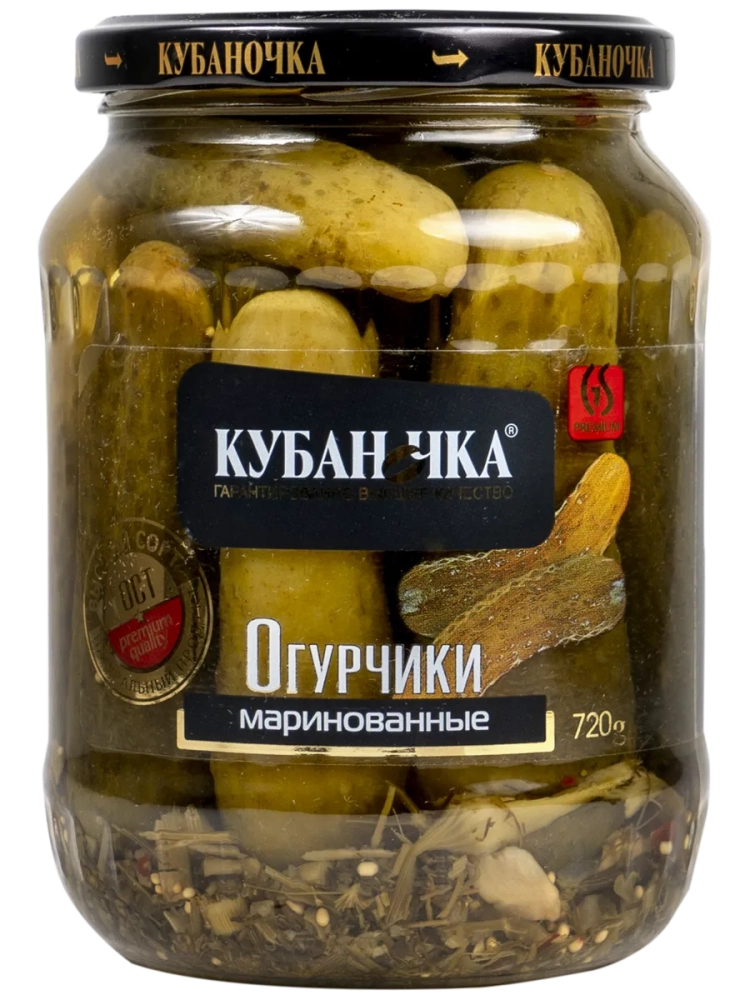 Огурцы КУБАНОЧКА маринованные целые 2,8 кг, жестяная банка