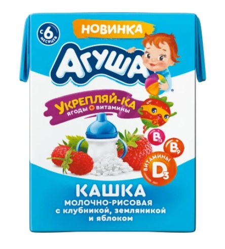 Каша АГУША "Укрепляй-ка" молочно-рисовая с клубникой, земляникой и яблоком 200 мл