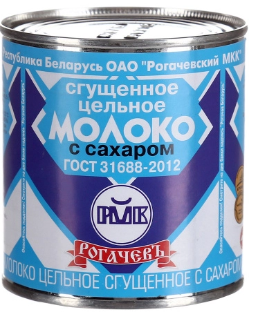 Молоко сгущенное РОГАЧЕВЪ цельное с сахаром 380 г 8,5% жестяная банка