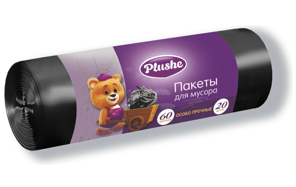 Пакеты для мусора PLUSHE особо прочные 60 л 20 шт