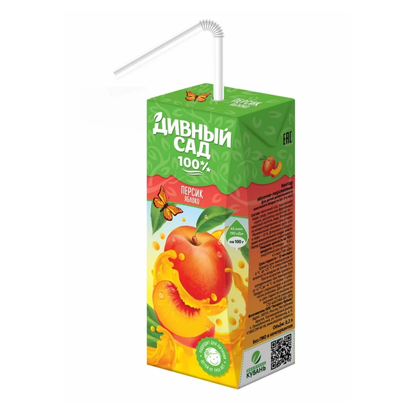 Сок ДИВНЫЙ САД персик- яблоко 0.2 л