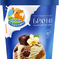 Мороженое КОРОВКА ИЗ КОРЕНОВКИ "Брауни" пломбир ванильный и шоколадный со вкусом печенье-крем и крошкой брауни 70 г 15%