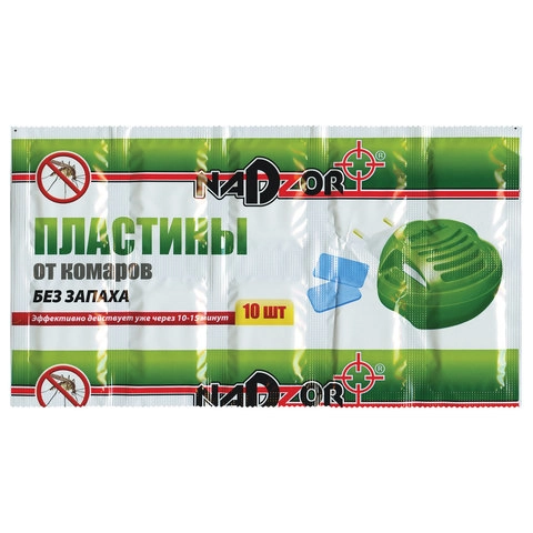 Пластины NADZOR от комаров для фумигатора без запаха 10 шт
