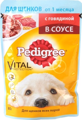 Корм для собак PEDIGREE с говядиной в соусе для щенков от 1 месяца 85 г