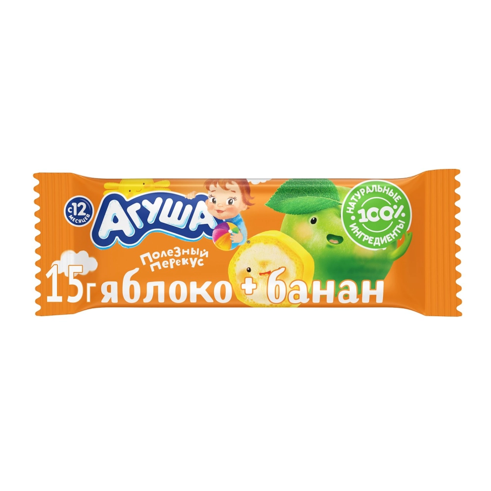 Батончик Агуша фруктовый яблоко-банан упаковка 15 г