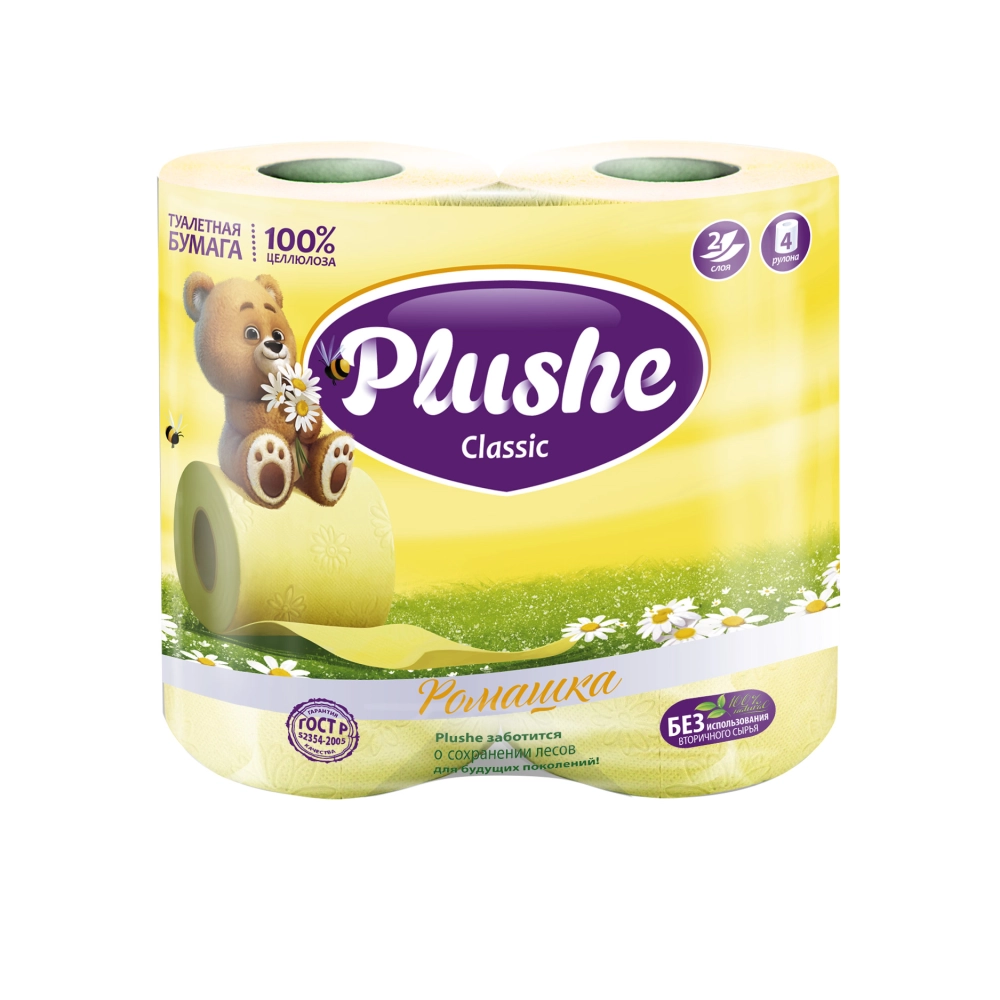Бумага туалетная PLUSHE "Classic" ромашка двухслойная 4 шт
