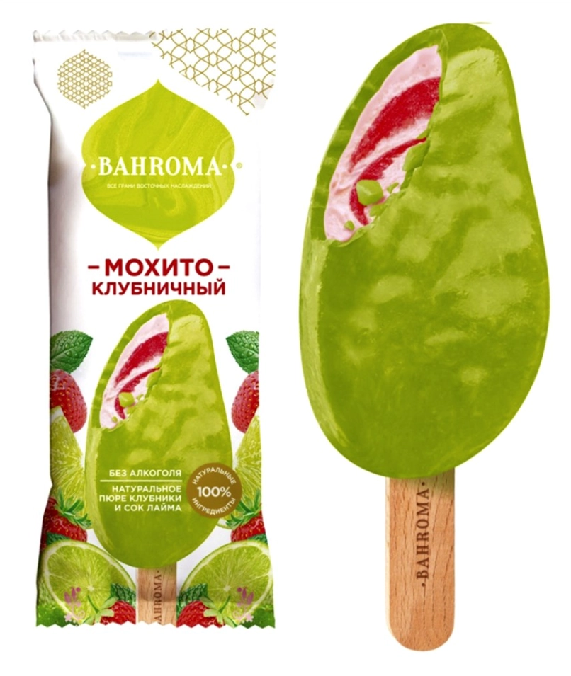 Мороженое BAHROMA "Мохито клубничный" эскимо молочное 75 г, 5%