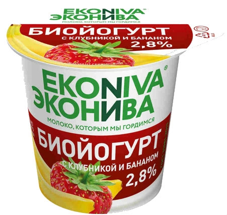Биойогурт ЭКОНИВА клубника-банан 125 г 2,8%
