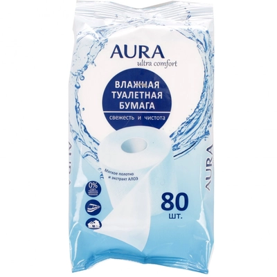Влажная туалетная бумага AURA Ultra Comfort с крышкой 80 шт