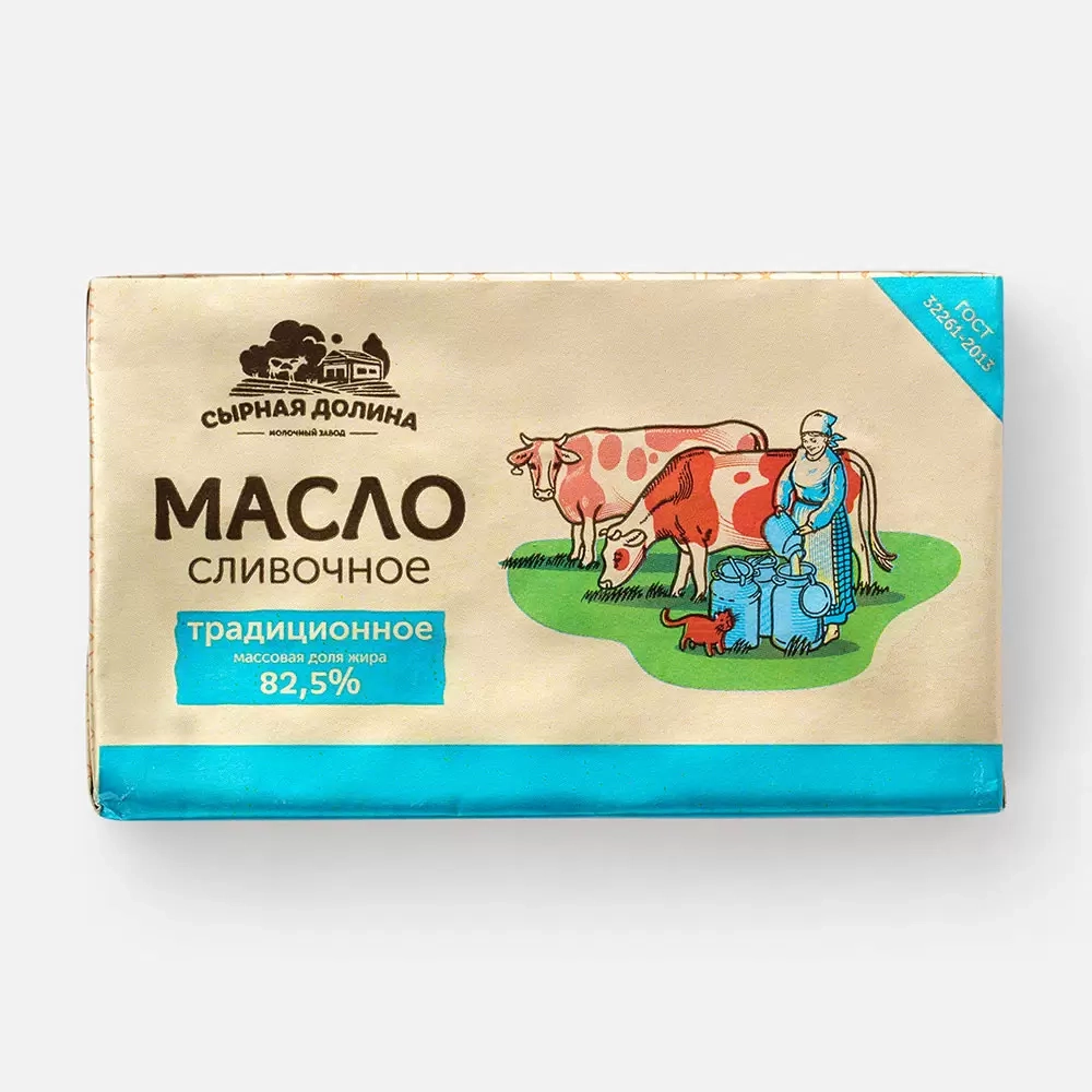Масло сливочное СЫРНАЯ ДОЛИНА &laquo;Коровка. Крестьянское&raquo; 82,5%, 400 г