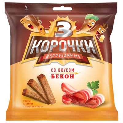 Сухарики ТРИ КОРОЧКИ ржаные бекон 100 г