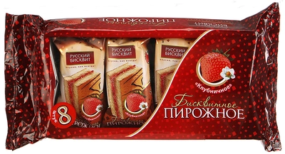 Пирожное РУССКИЙ БИСКВИТ бисквитное с клубникой 240 г