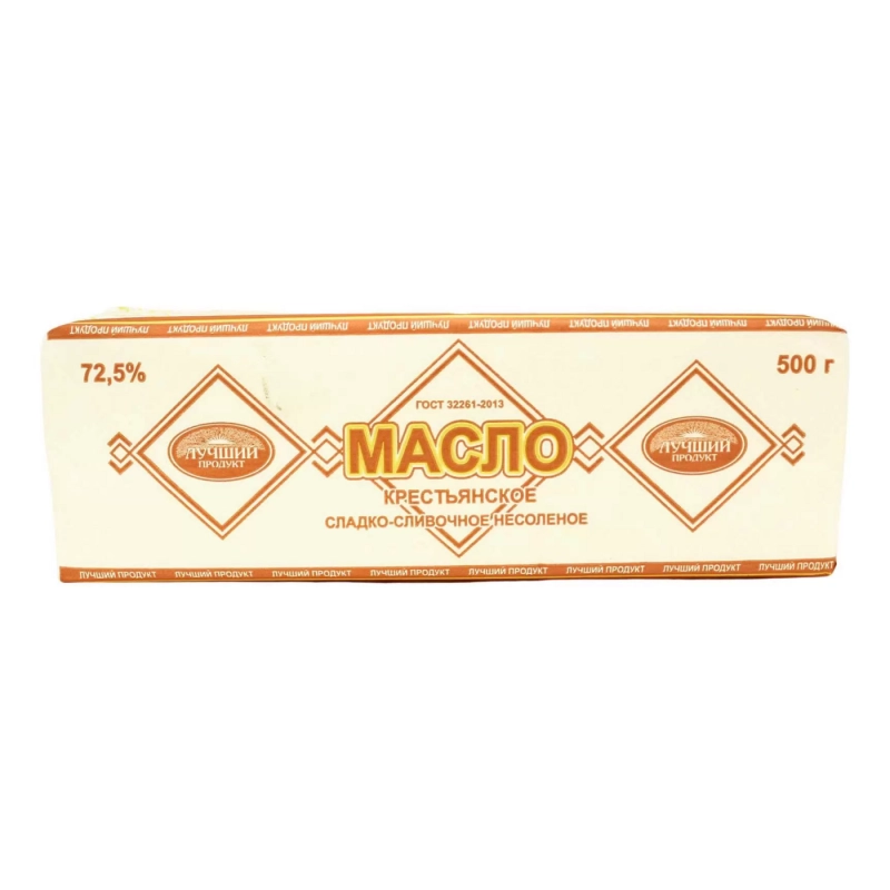 Лучший продукт Масло сливочное "Крестьянское" 72,5% уп. 500 г Пергамент Корова
