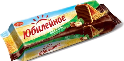 Печенье ЮБИЛЕЙНОЕ ореховое с темной глазурью 116 г