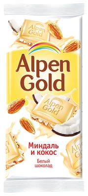 Шоколад ALPEN GOLD белый с миндаль и кокос 80 г