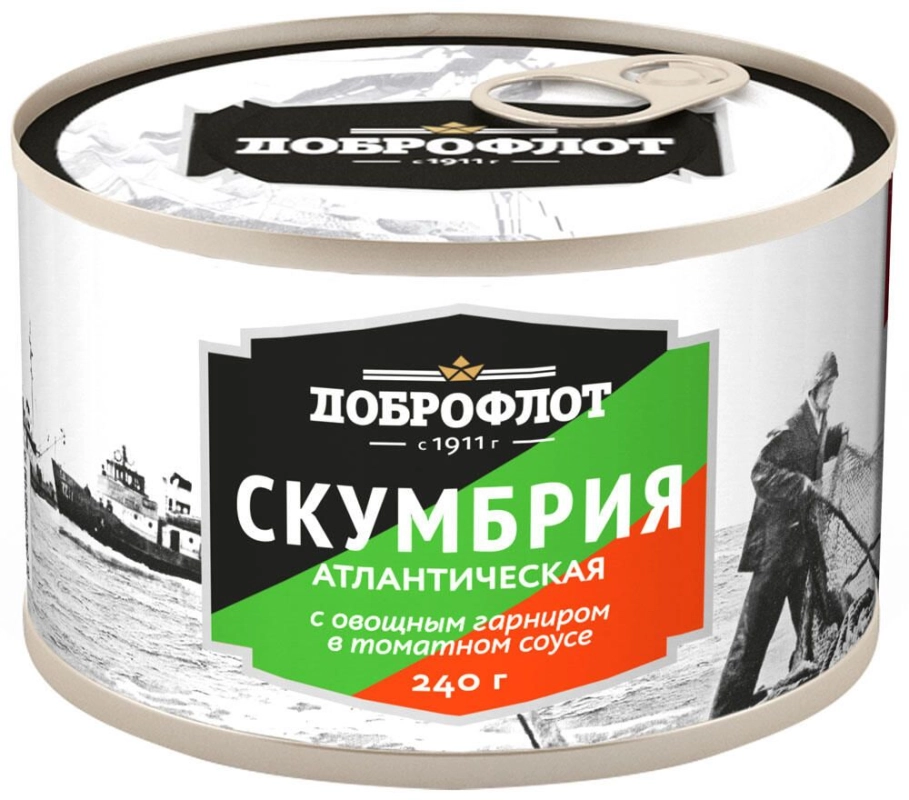 Скумбрия с овощным гарниром 240г в томатном соусе Доброфлот
