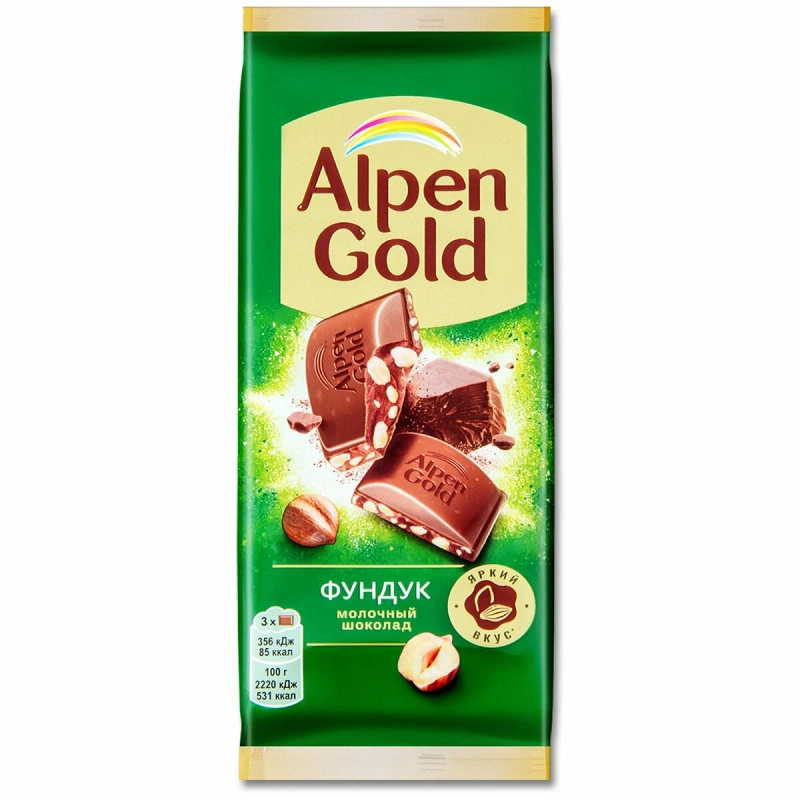 Шоколад ALPEN GOLD молочный с фундуком 80 г