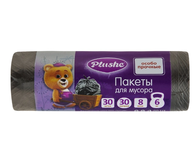Пакеты для мусора PLUSHE особо прочные 8 мкм 30 л. 30 шт
