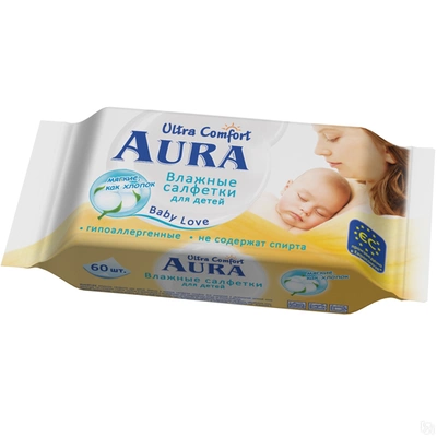 Салфетки влажные для детей AURA Ultra Comfort упаковка 60