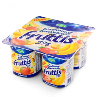 Йогуртный продукт FRUTTIS &laquo;Сливочное лакомство&raquo; дыня-манго и банан-клубника 115 г, 5%